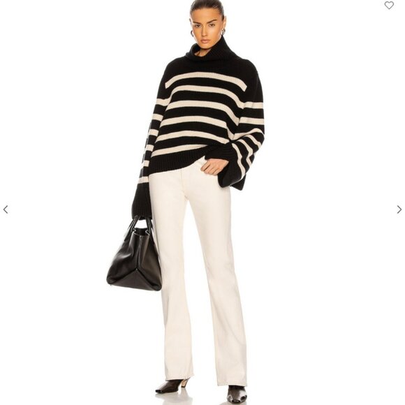 KHAITE Marion Cashmere Stripe Turtleneck Minimalist Quiet Luxury Oversize Knit - Picture 2 of 16